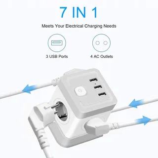FDTEK Stekkerdoos 7-in-1 met USB voor Kantoor — miniatuur 2