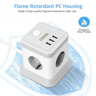 FDTEK Stekkerdoos 7-in-1 met USB voor Kantoor — miniatuur 3