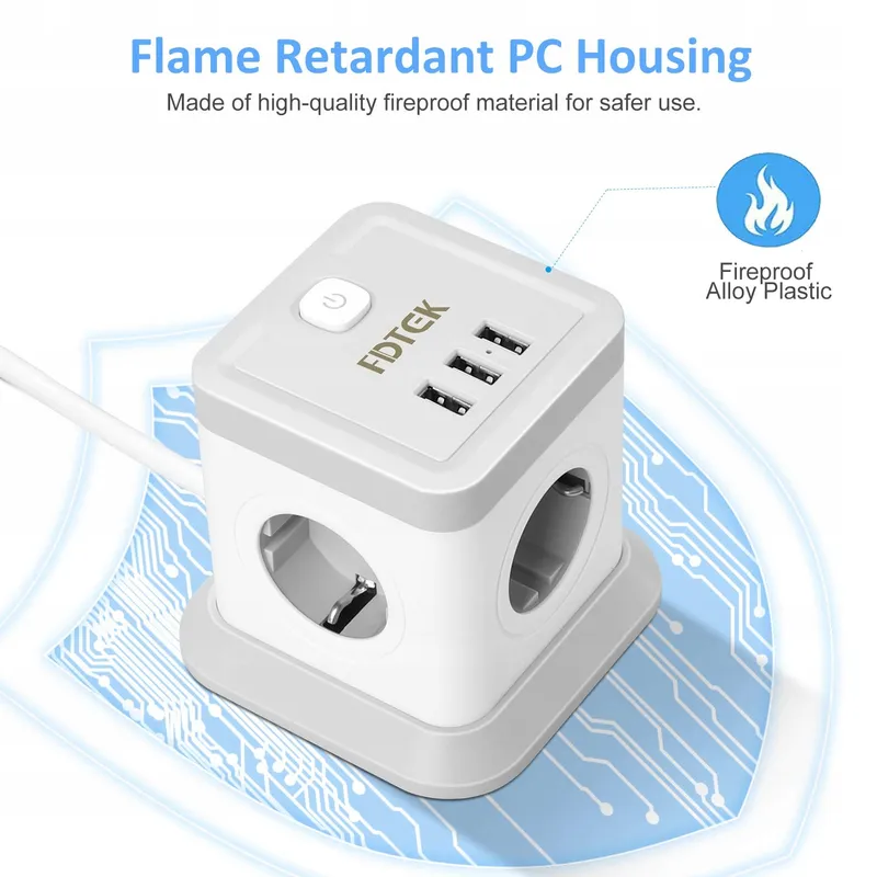 FDTEK Stekkerdoos 7-in-1 met USB voor Kantoor — foto 3