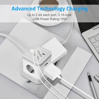 FDTEK Stekkerdoos 7-in-1 met USB voor Kantoor — miniatuur 4