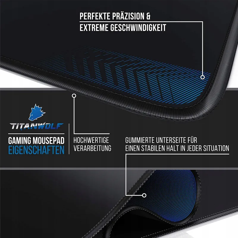 CSL Titanwolf XXL Gaming Muismat 900x400mm Zwart — foto 3