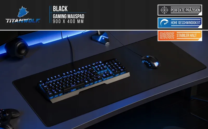 CSL Titanwolf XXL Gaming Muismat 900x400mm Zwart — foto 8