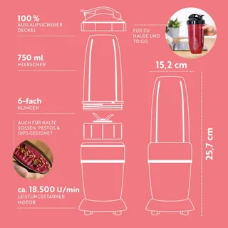 GOURMETMAXX Blender & Smoothie Maker 4-delig Zwart 1000W — miniatuur 6
