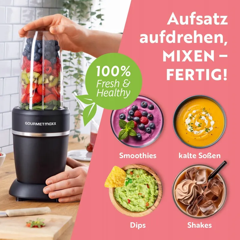 GOURMETMAXX Blender & Smoothie Maker 4-delig Zwart 1000W — foto 5