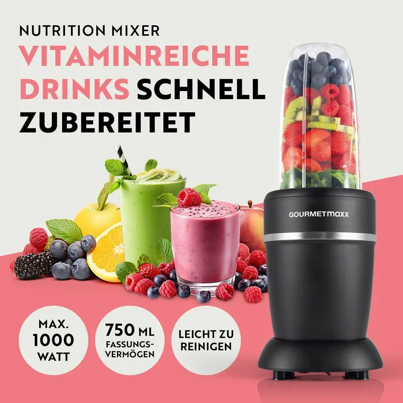 GOURMETMAXX Blender & Smoothie Maker 4-delig Zwart 1000W — foto 2