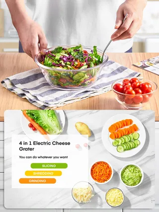 FOHERE Elektrische Rasp 200W Groenten 4 Messen Rood — miniatuur 8