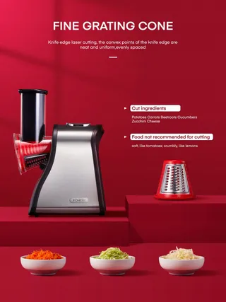 FOHERE Elektrische Rasp 200W Groenten 4 Messen Rood — miniatuur 5