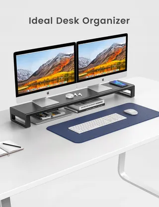 VAYDEER Dual Monitorstandaard Draadloos Opladen 4 USB Zwart — miniatuur 4