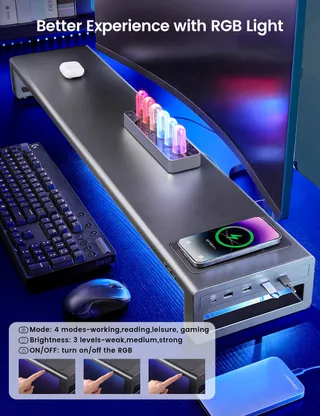 VAYDEER Dual Monitorstandaard Draadloos Opladen 4 USB Zwart — miniatuur 5