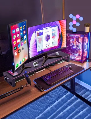 VAYDEER Dual Monitorstandaard Draadloos Opladen 4 USB Zwart — miniatuur 6