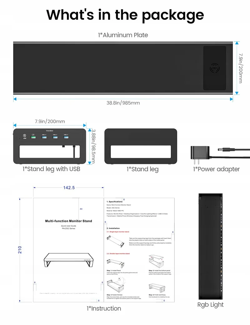 VAYDEER Dual Monitorstandaard Draadloos Opladen 4 USB Zwart — foto 7