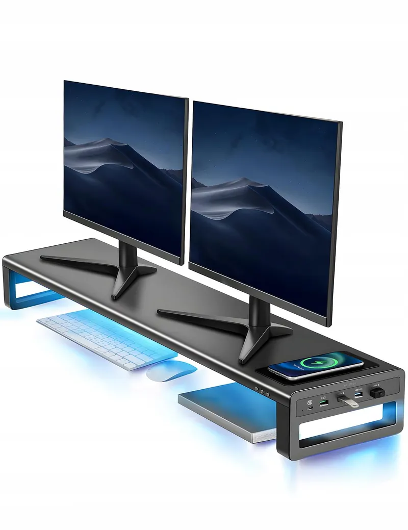 VAYDEER Dual Monitorstandaard Draadloos Opladen 4 USB Zwart — foto 1