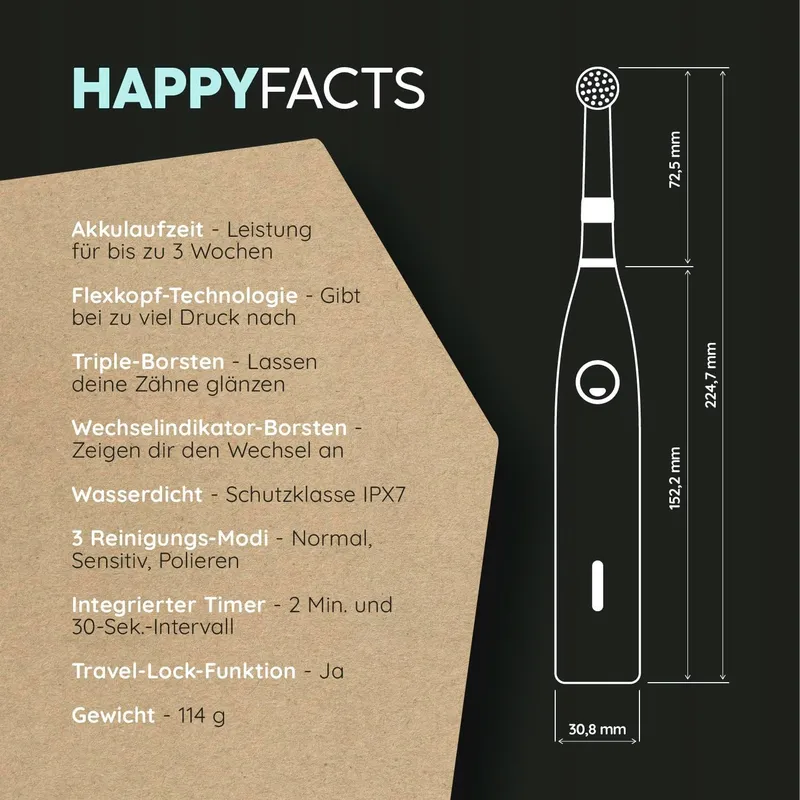 HAPPYBRUSH Eco R2 Elektrische Tandenborstel Accu 3 Opzetborstels — foto 7