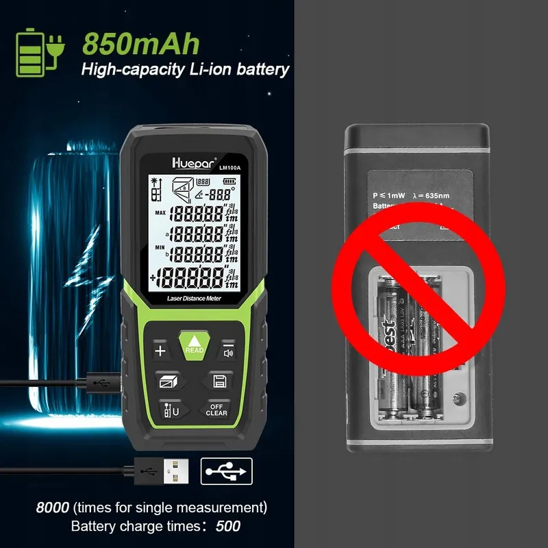HUEPAR Laserafstandsmeter 100M Li-Ion LCD Pythagoras LM100A — foto 3