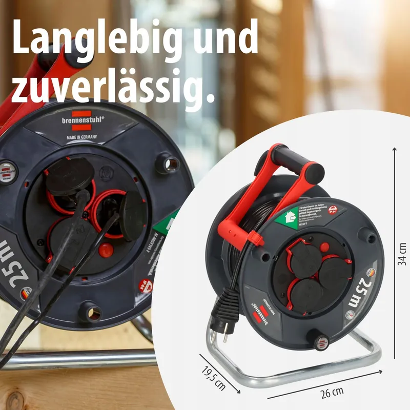 BRENNENSTUHL Garant V2 Kabelhaspel 25m Buiten 3 Stopcontacten IP44 — foto 1