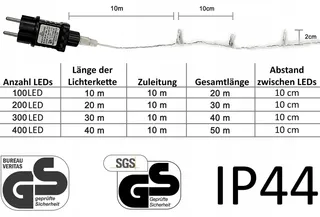 GRESONIC Lichtsnoer 100 LED Warm Wit Binnen En Buiten — miniatuur 3