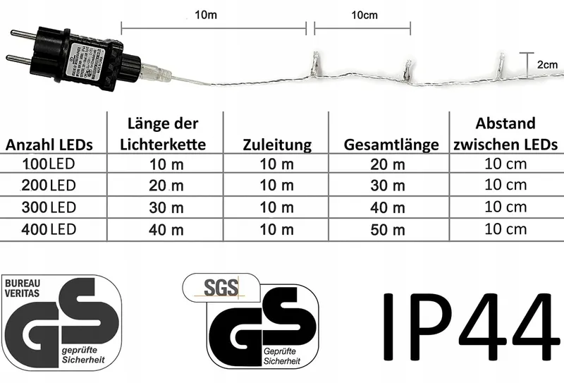 GRESONIC Lichtsnoer 100 LED Warm Wit Binnen En Buiten — foto 3