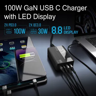 MANTO 100W GaN USB C Oplader LED 4-Poorts MacBook iPhone — miniatuur 2