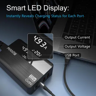 MANTO 100W GaN USB C Oplader LED 4-Poorts MacBook iPhone — miniatuur 4