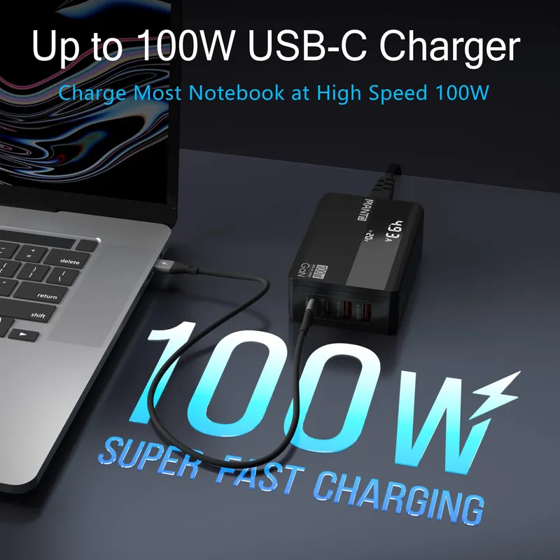 MANTO 100W GaN USB C Oplader LED 4-Poorts MacBook iPhone — foto 3