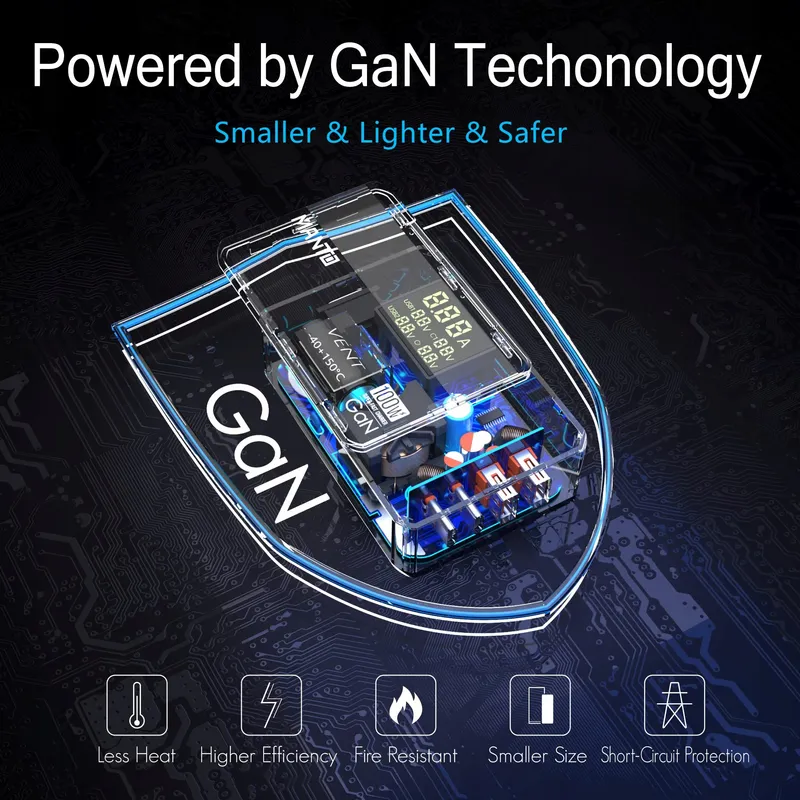 MANTO 100W GaN USB C Oplader LED 4-Poorts MacBook iPhone — foto 8