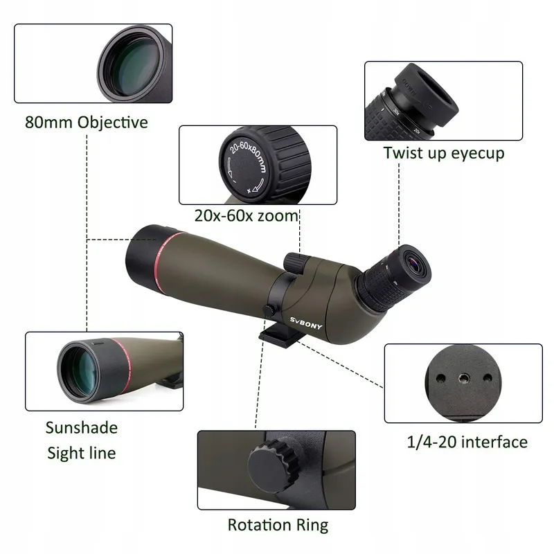 SVBONY SV13 Monoculaire Spotting Scope 20-60x80 Telefoonadapter β foto 6