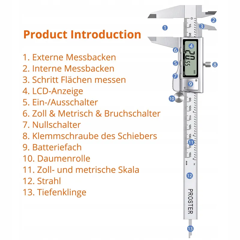 PROSTER Digitale Schuifmaat 150mm 6" RVS Elektronisch — foto 4