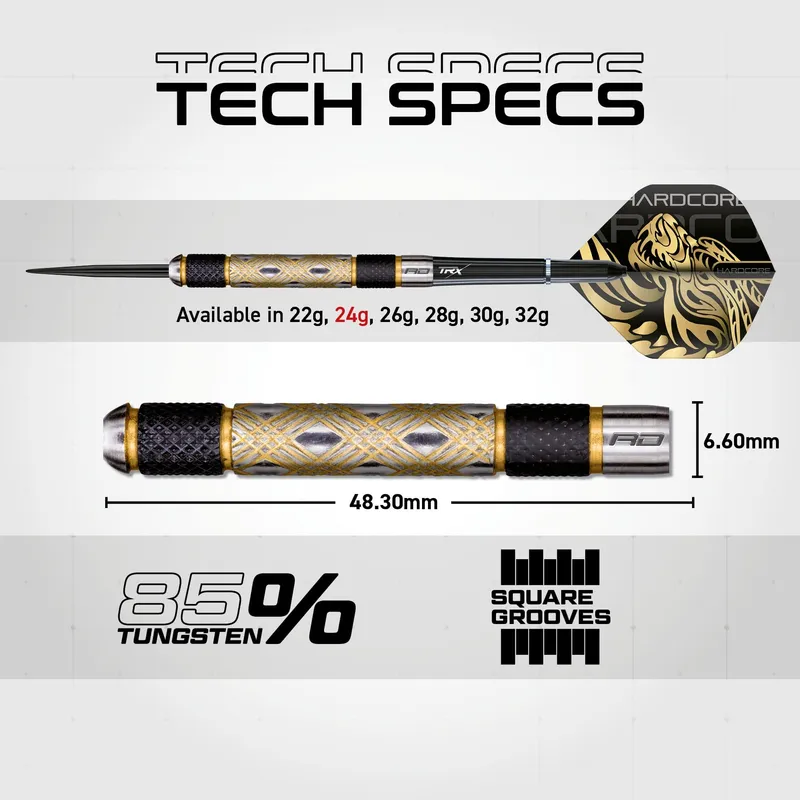 RED DRAGON Golden Eyes Dartset 24g 85% Wolfraam — foto 4
