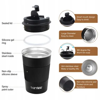 KETIEE Thermosbeker Reismok 510ml Roestvrij Staal Zwart — miniatuur 4