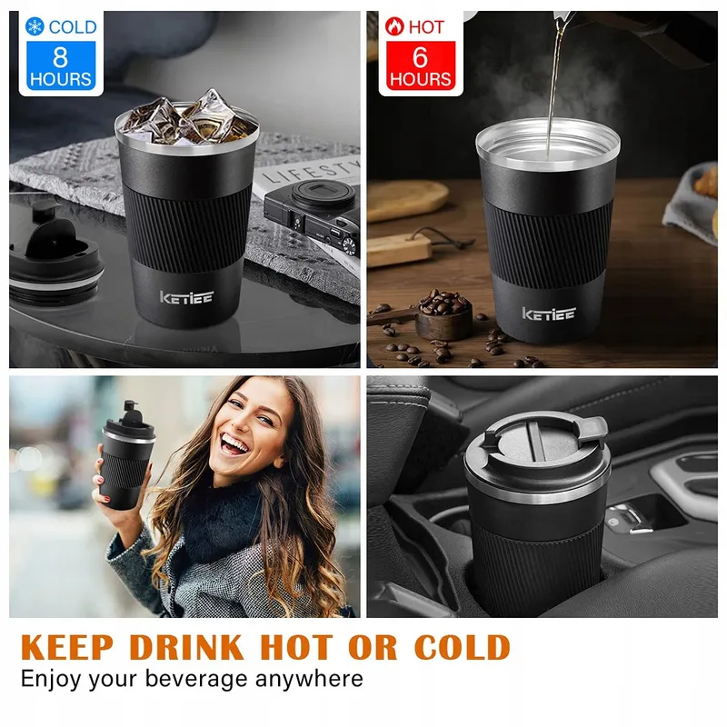 KETIEE Thermosbeker Reismok 510ml Roestvrij Staal Zwart — foto 2