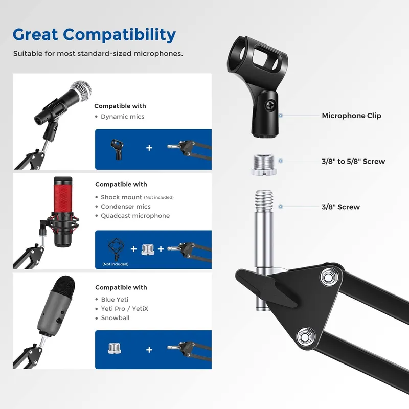 NEEWER Microfoonarmstandaard Boom Compatibel Yeti Snowball — foto 2