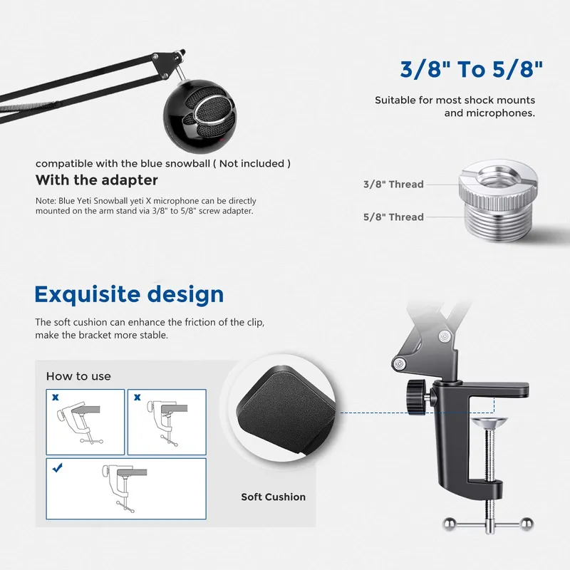 NEEWER Microfoonarmstandaard Boom Compatibel Yeti Snowball — foto 6