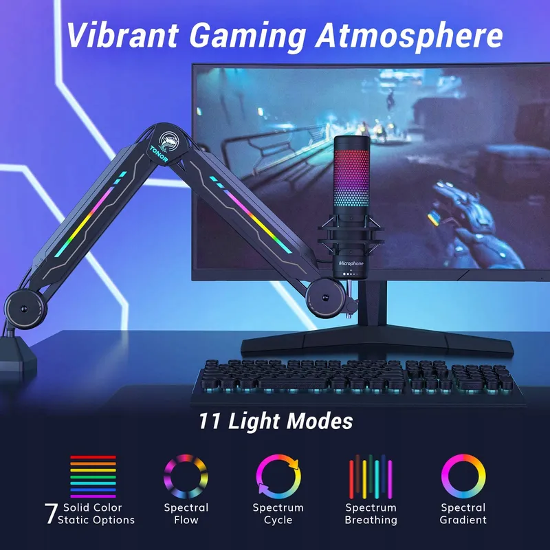 TONOR T90 Microfoonarm RGB Verlichting Verstelbaar Gamers — foto 2