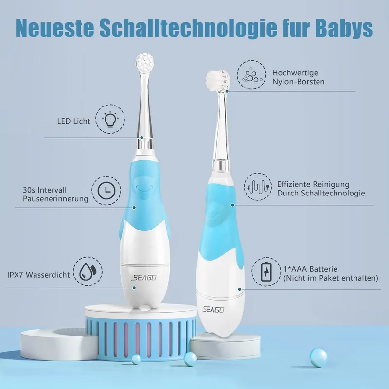 SEAGO SG-513 Elektrische Tandenborstel Kinderen LED Timer IPX7 Blauw — foto 2