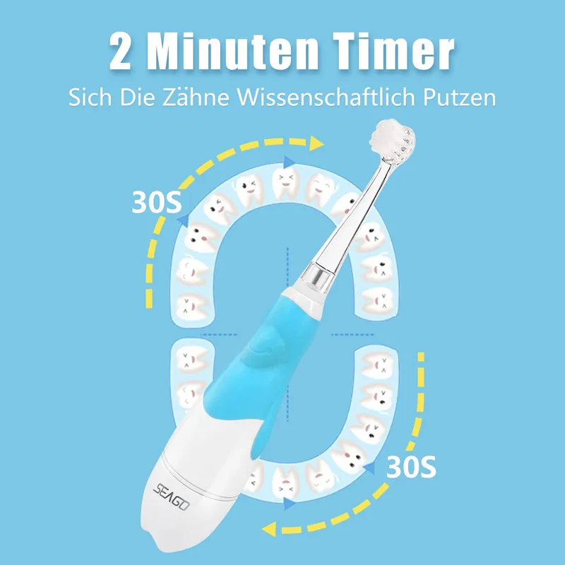 SEAGO SG-513 Elektrische Tandenborstel Kinderen LED Timer IPX7 Blauw — foto 4
