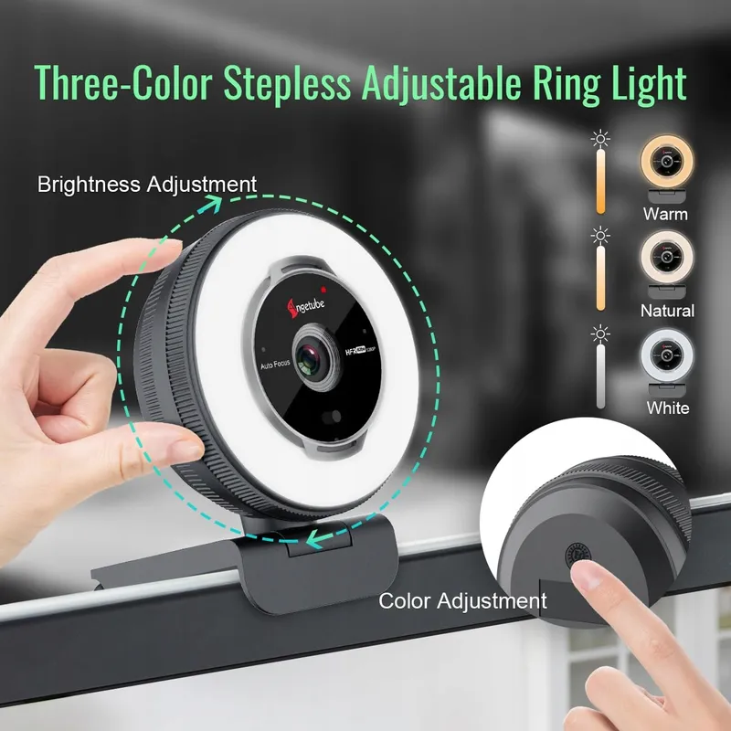 ANGETUBE Webcam 1080P 60FPS Ringlicht 5X Zoom Microfoons PC Mac — foto 2