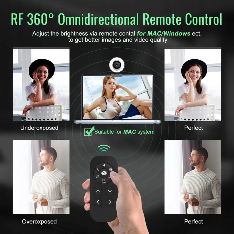 ANGETUBE Webcam 1080P 60FPS Ringlicht 5X Zoom Microfoons PC Mac — foto 4