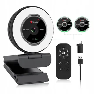 ANGETUBE Webcam 1080P 60FPS Ringlicht 5X Zoom Microfoons PC Mac — miniatuur 1