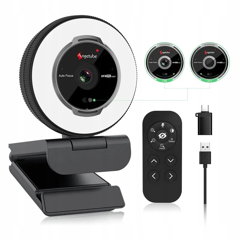 ANGETUBE Webcam 1080P 60FPS Ringlicht 5X Zoom Microfoons PC Mac — foto 1
