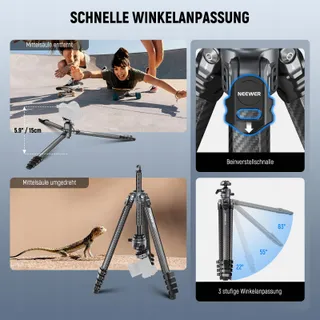 NEEWER LITETRIP LT38 Reisstatief 155cm Koolstofvezel Arca QR — miniatuur 4