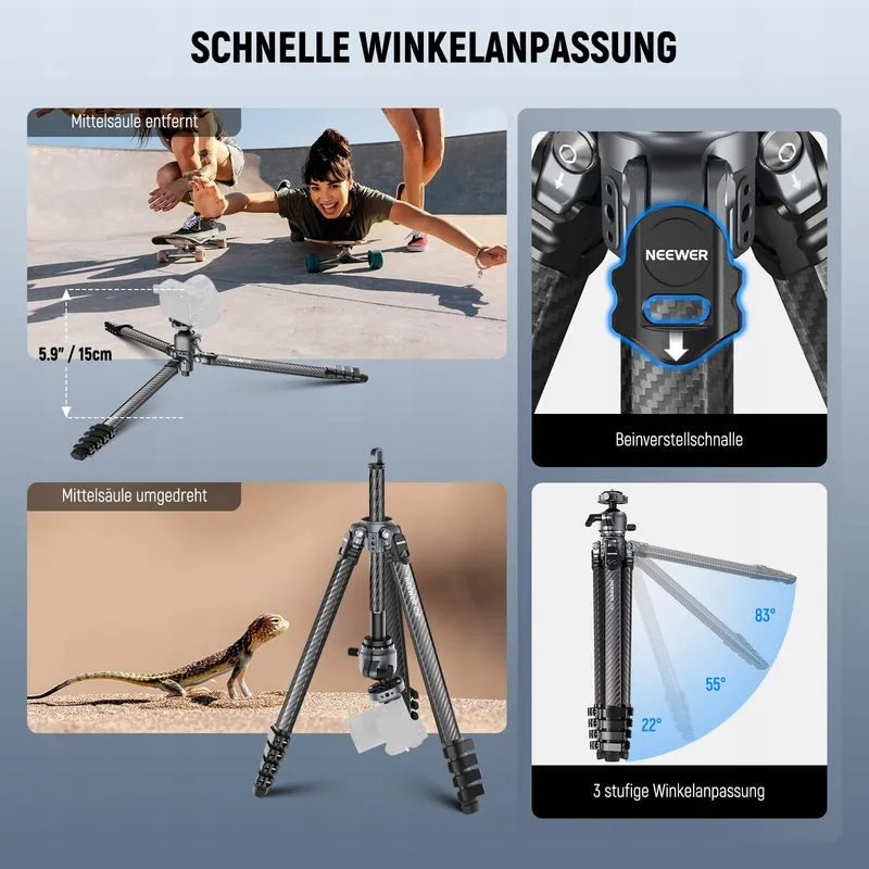 NEEWER LITETRIP LT38 Reisstatief 155cm Koolstofvezel Arca QR — foto 4
