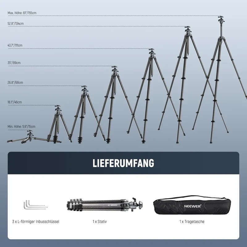 NEEWER LITETRIP LT38 Reisstatief 155cm Koolstofvezel Arca QR — foto 9