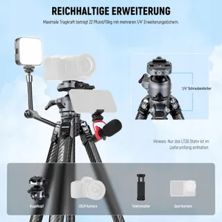 NEEWER LITETRIP LT38 Reisstatief 155cm Koolstofvezel Arca QR — miniatuur 7