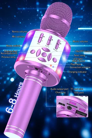 BONAOK Karaoke Kindermicrofoon Bluetooth 4-in-1 Draadloos — miniatuur 2