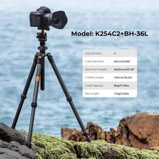 K&F CONCEPT Camerastatief Koolstofvezel 162cm Arca Swiss Compatibel — miniatuur 2