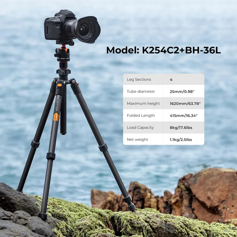 K&F CONCEPT Camerastatief Koolstofvezel 162cm Arca Swiss Compatibel — foto 2