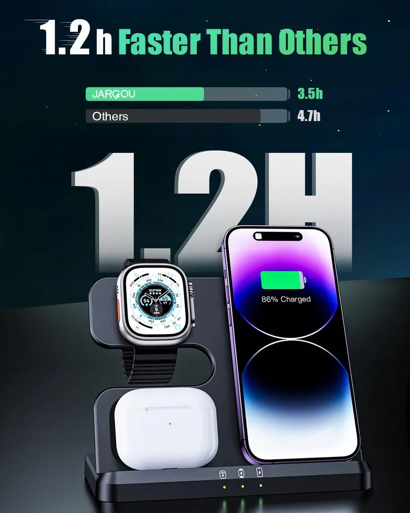 JARGOU Draadloze Inductieve Oplader 3-in-1 Zwart — foto 2