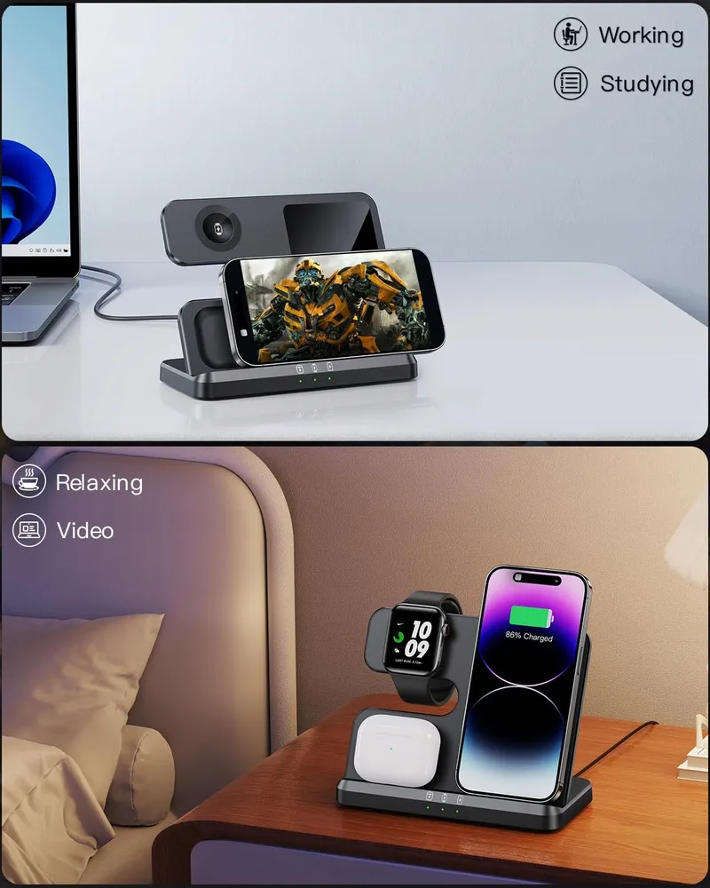 JARGOU Draadloze Inductieve Oplader 3-in-1 Zwart — foto 6