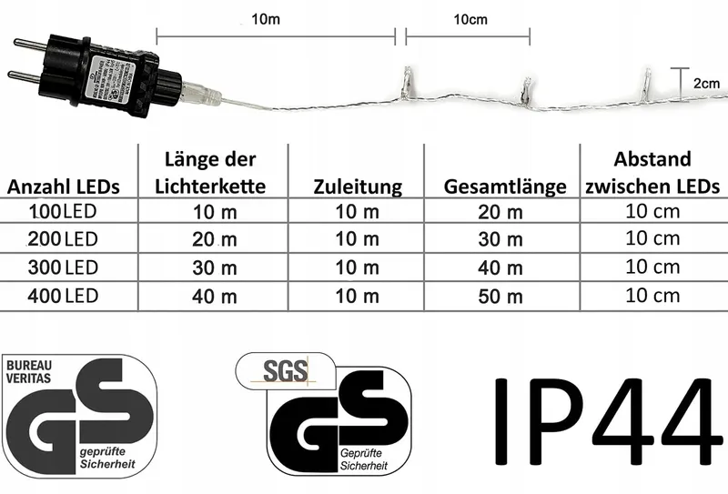 GRESONIC Lichtsnoer Kerst Binnen Buiten 400 LED Warm Wit — foto 3