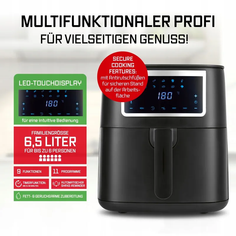 GOURMETMAXX Airfryer 6,5L Touchscreen 9 Functies — foto 2